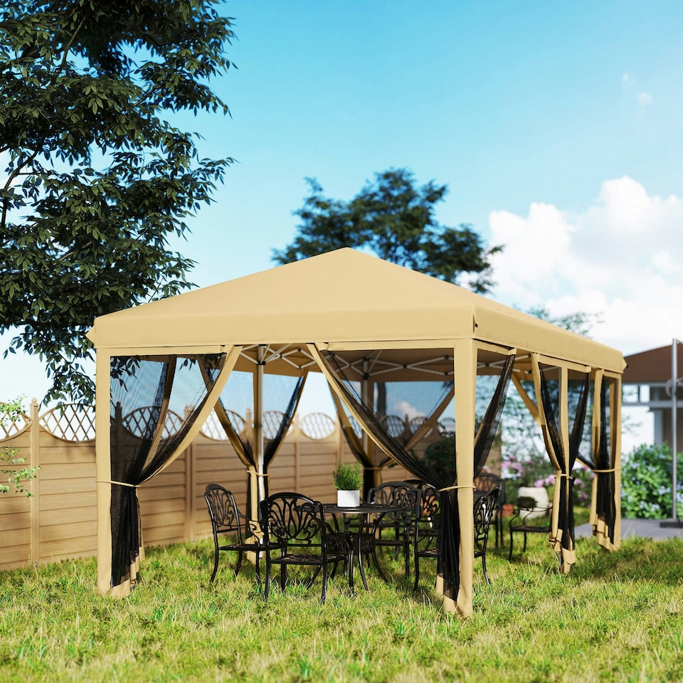 image 1 of Outsunny 6 x 3(m) Pop Up Party Tent Canopy with 6 Removable Sidewalls Beige