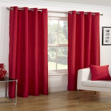 Faux Silk Lined Eyelet Curtains 168cm x 137cm Red Red | Red