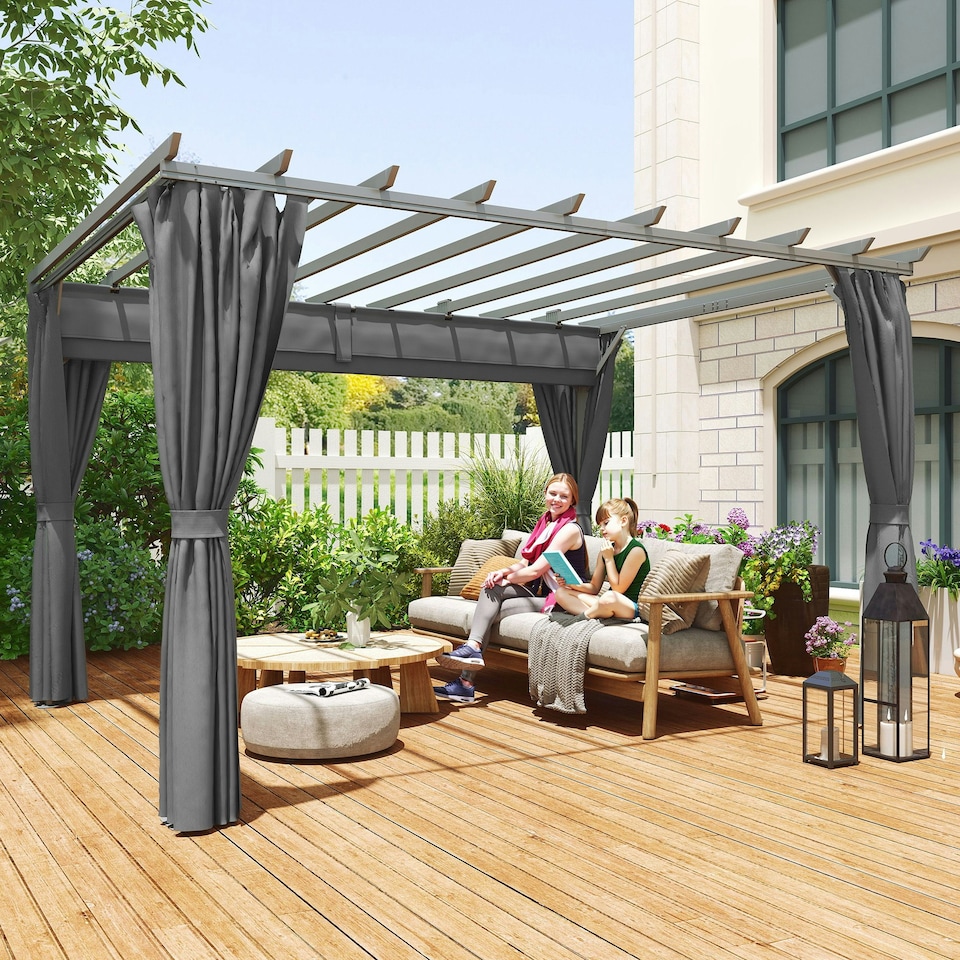 image 1 of Outsunny 3.6 x 3(m) Outdoor Retractable Pergola Gazebo Sun Shade Canopy Curtains