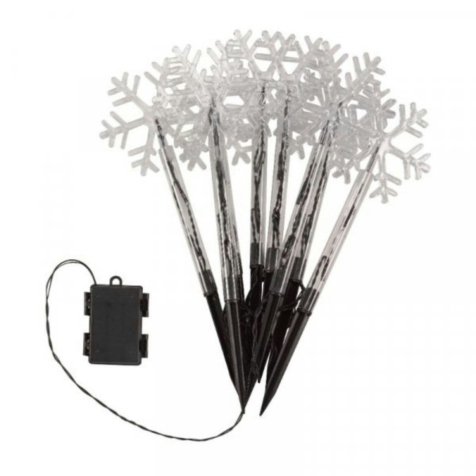 image 1 of Battery Operated Set of 8 Light up Christmas Snowflake Garden Stakes with LEDs
