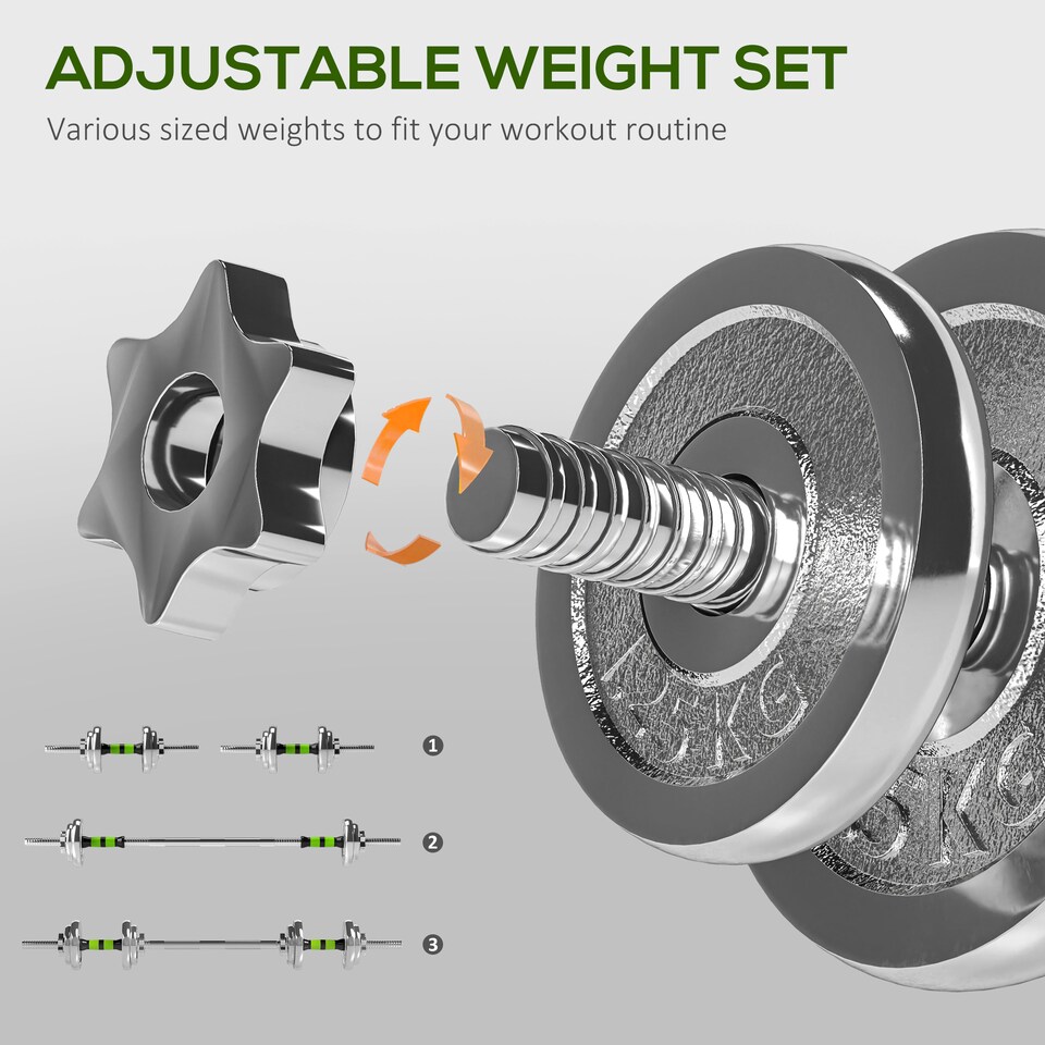 image 1 of SPORTNOW 20kg 2-in-1 Adjustable Weights Dumbbells Set for Home Gym | Green | Green