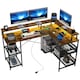 image 1 of HOMCOM L Shaped Gaming Desk w/ LED Lights and Power Outlets for Small Space