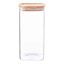 Argon Tableware Square Glass Storage Jar with Wooden Lid - 1.5 Litre