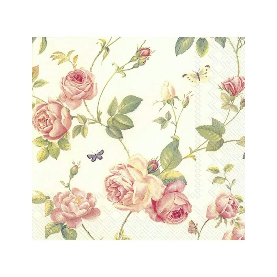IHR New Rambling Rose Cream Cocktail Napkins 25cm 3ply 20 Pack