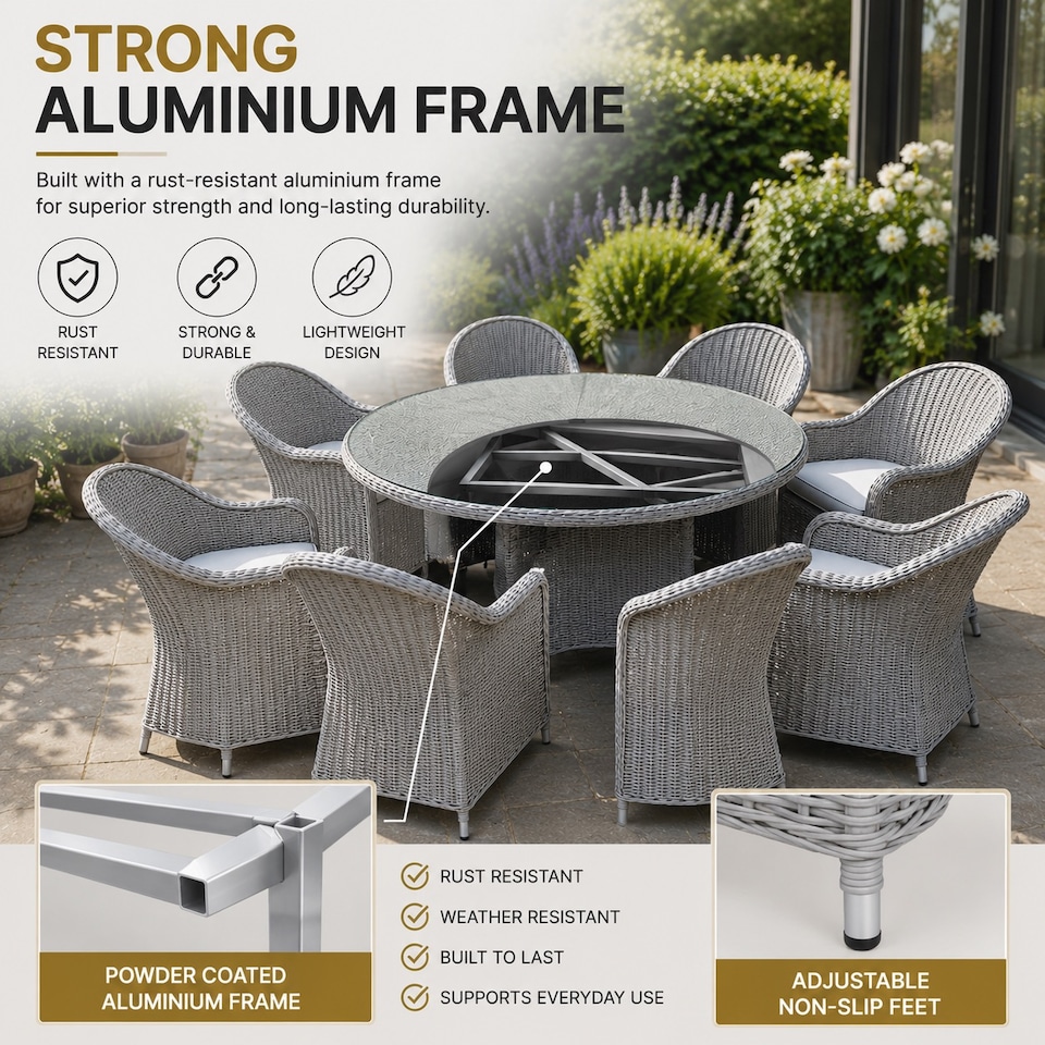 image 1 of Sorrento 6-Seater Rattan Dining Set, Round Garden Table with Chairs, Outdoor Patio Furniture Set