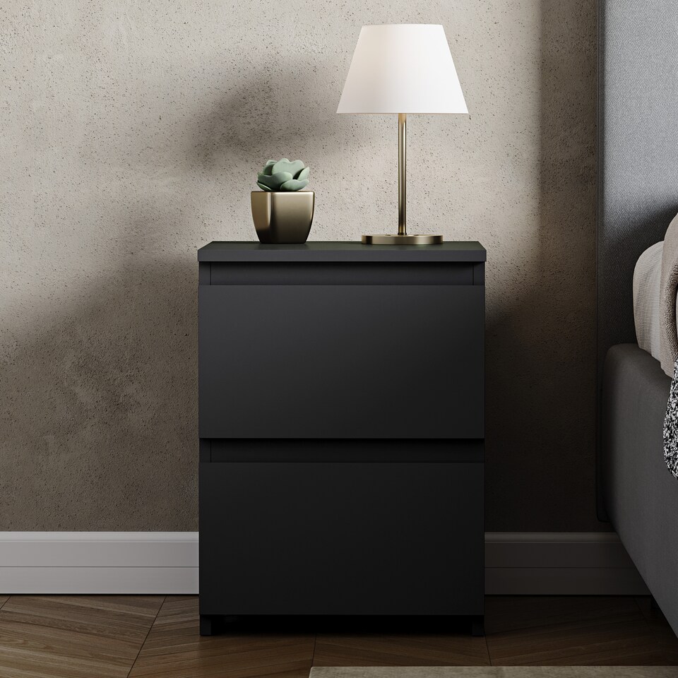 image 1 of Vida Designs Denver 2 Drawer Large Bedside Chest Cabinet Table Nightstand, Black