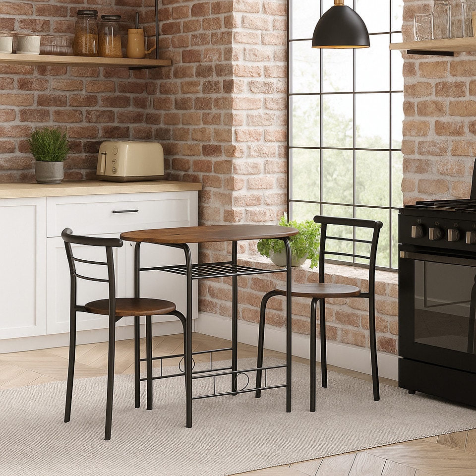 image 1 of 3 Pcs Dining Table 2 Chairs Set Kitchen Breakfast Furniture Compact Space Saving | Multi | Rustic Brown