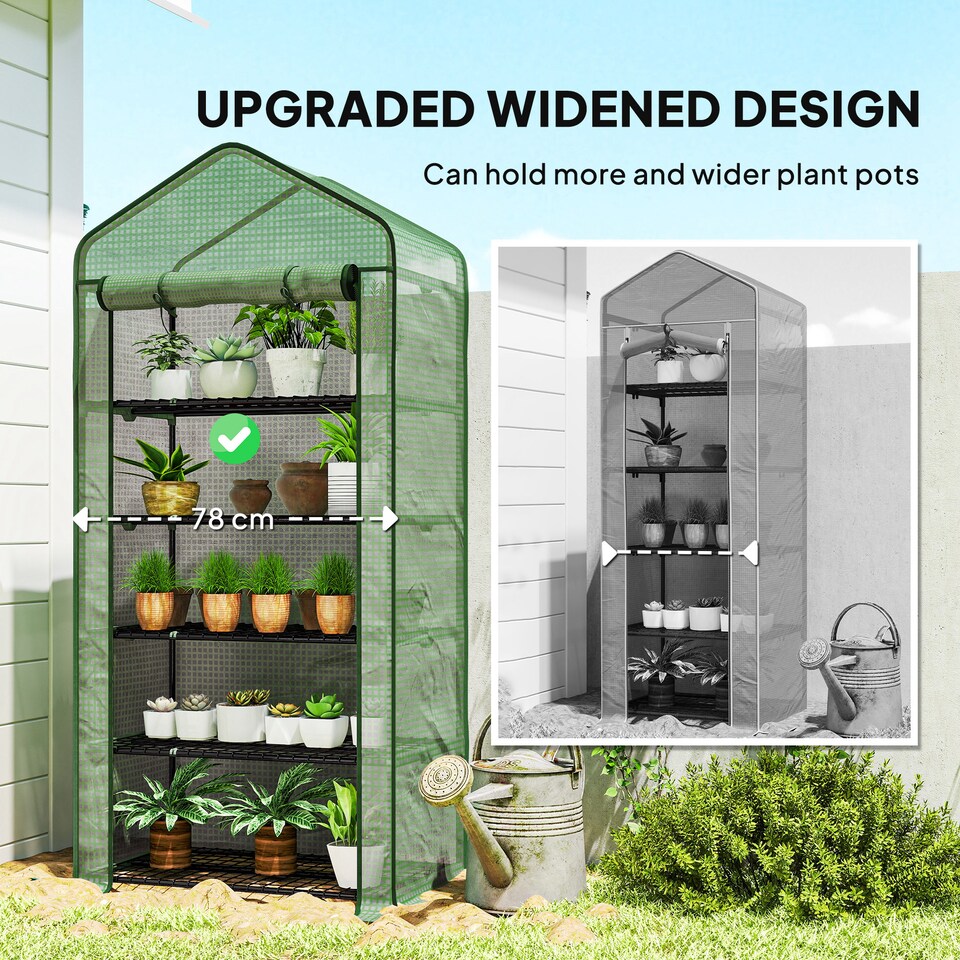 image 1 of Outsunny Widened Mini Greenhouse 5 Tier Green House, 193H x 90W x 49Dcm, Green