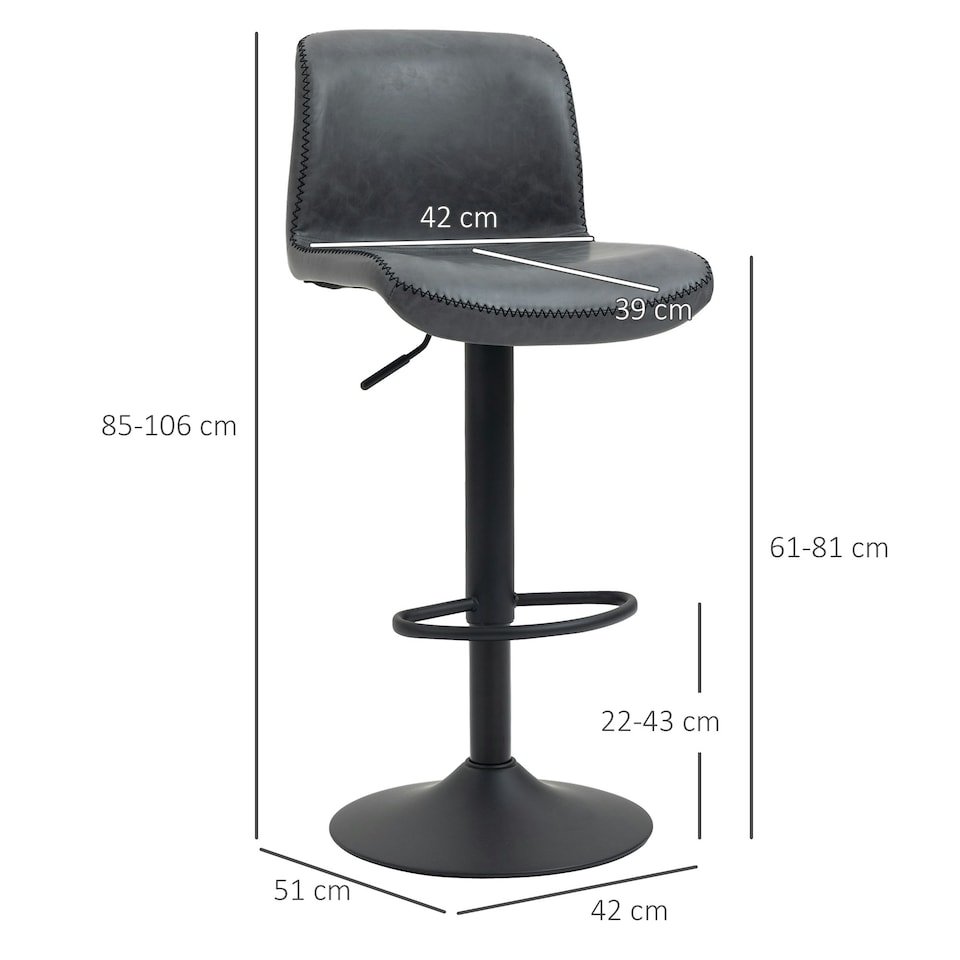 image 1 of HOMCOM Barstools Set of 2, Dining Stools with Backrest and Footrest