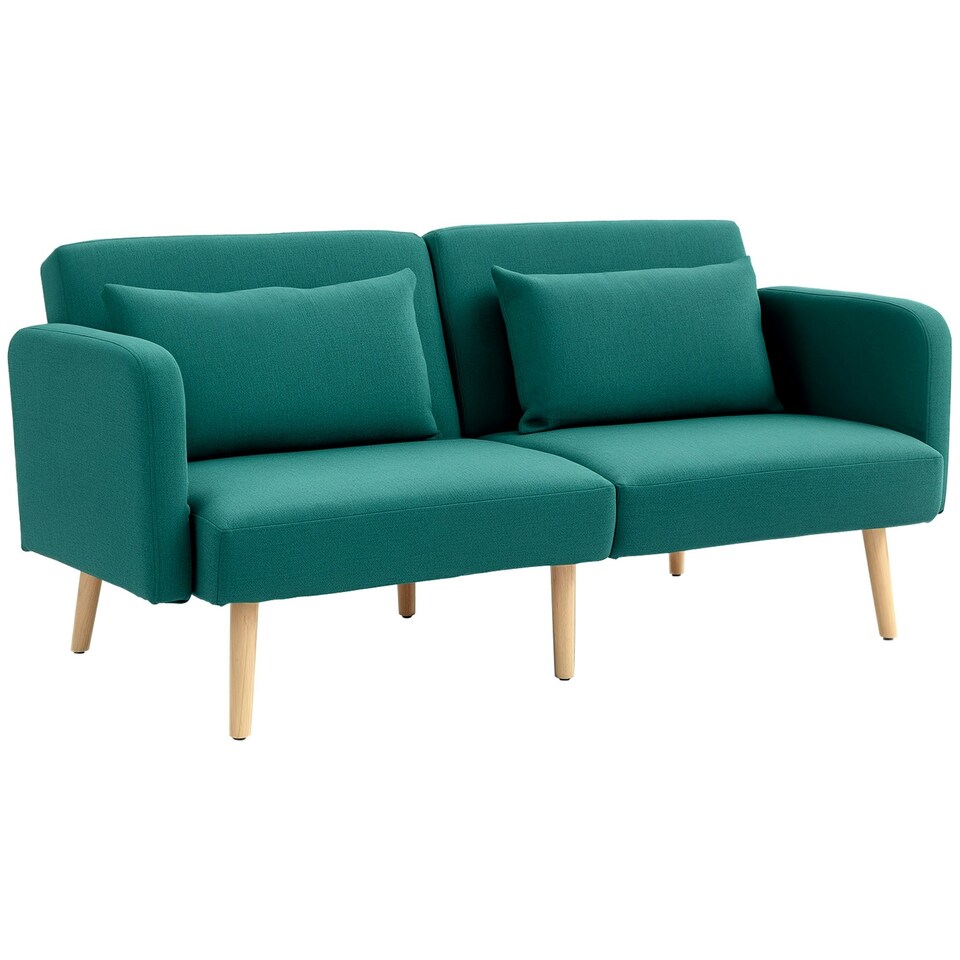 image 1 of HOMCOM Convertible Sofa Bed Settee with Cushions, Adjustable Backrest, Green