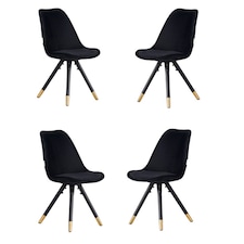Set of 4 Sofia Ergonomic Modern Dining Chairs Upholstered in Velvet, Metal Legs with Gold End Tips | Black