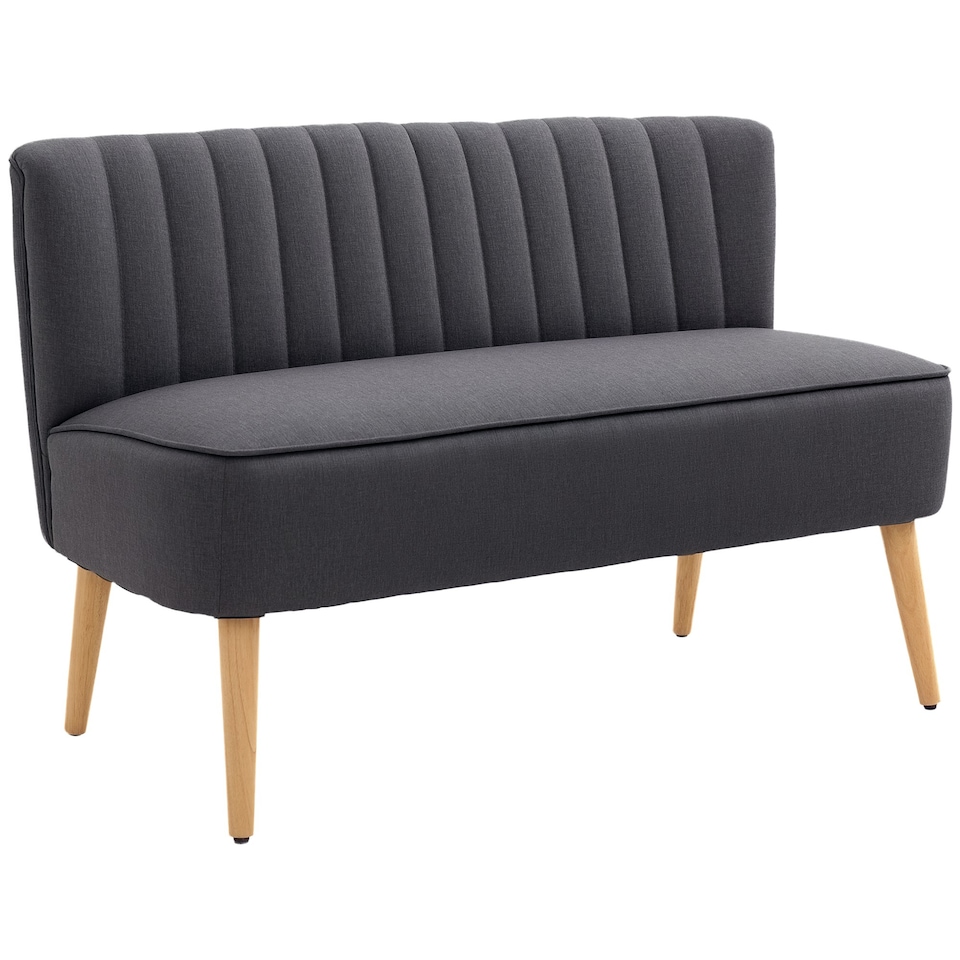 image 1 of HOMCOM Linen-Feel Double Sofa w/ Wood Frame Padding Back, Dark Grey