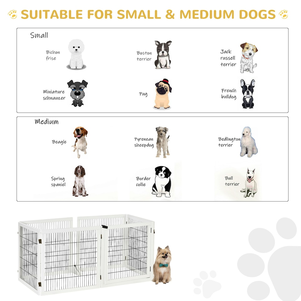 image 1 of PawHut Freestanding Pet Dog Gate 6 Panel Foldable Wooden Playpen 432cm Long