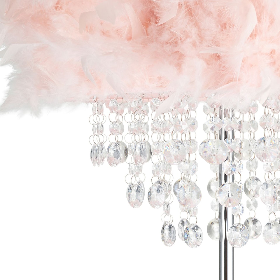 image 1 of Modern Chandelier Style Pink Feather Floor Lamp with Waterfall Acrylic Droplets | Pink | Pink | 1