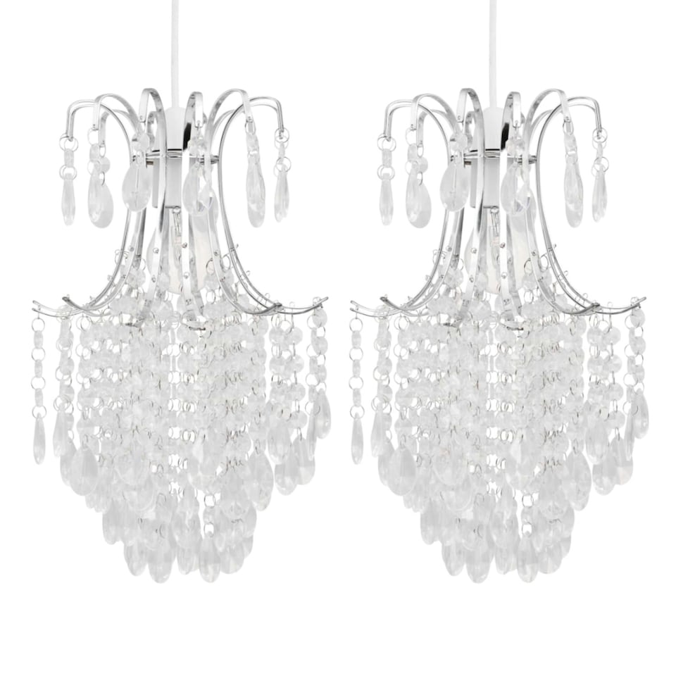 image 1 of First Choice Lighting Set of 2 Chandelier Style Easy Fit Ceiling Light Shades Clear | Chrome