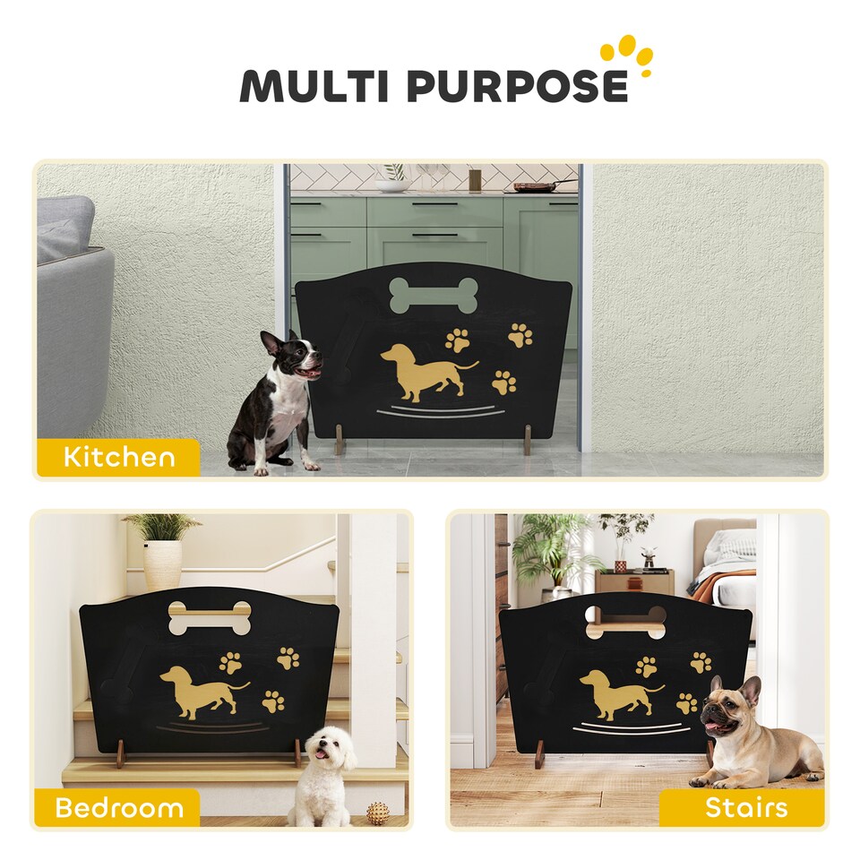 image 1 of PawHut Wooden Dog Stopper, Freestanding Dog Gate with Support Feet, Black