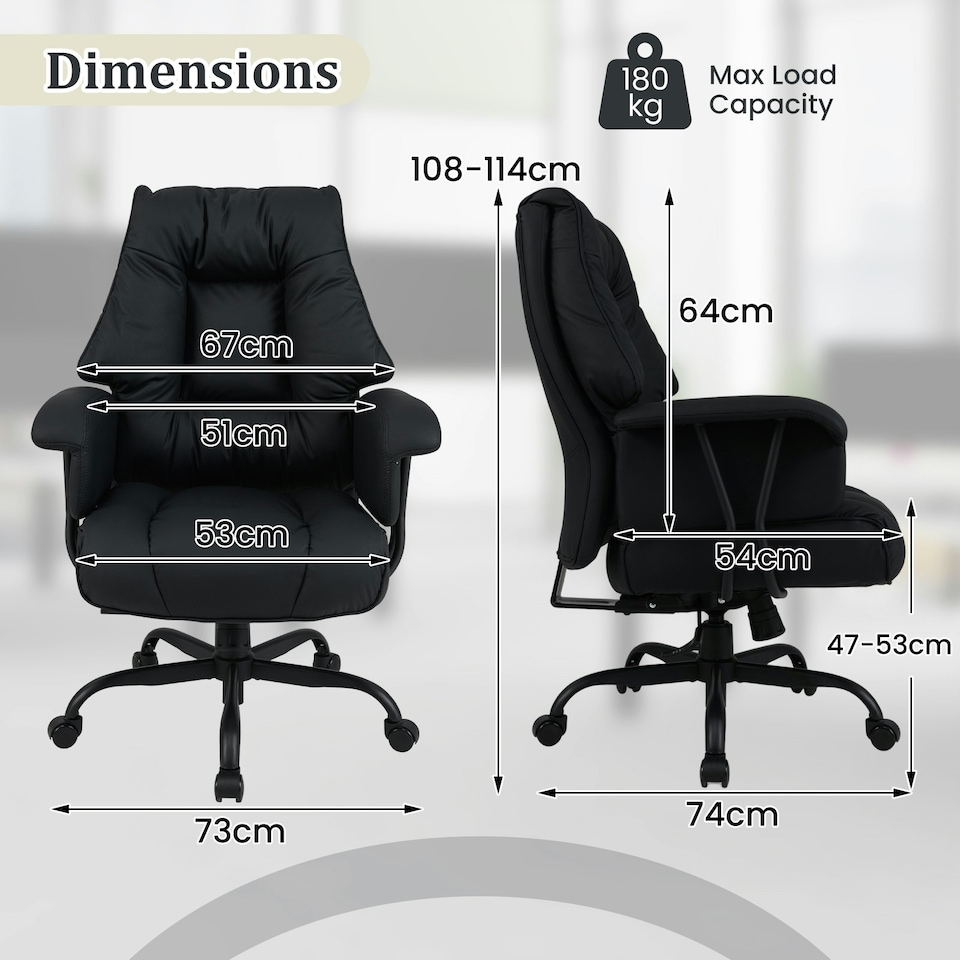 image 1 of COSTWAY PU Leather Computer Chair Ergonomic Office Chair Black
