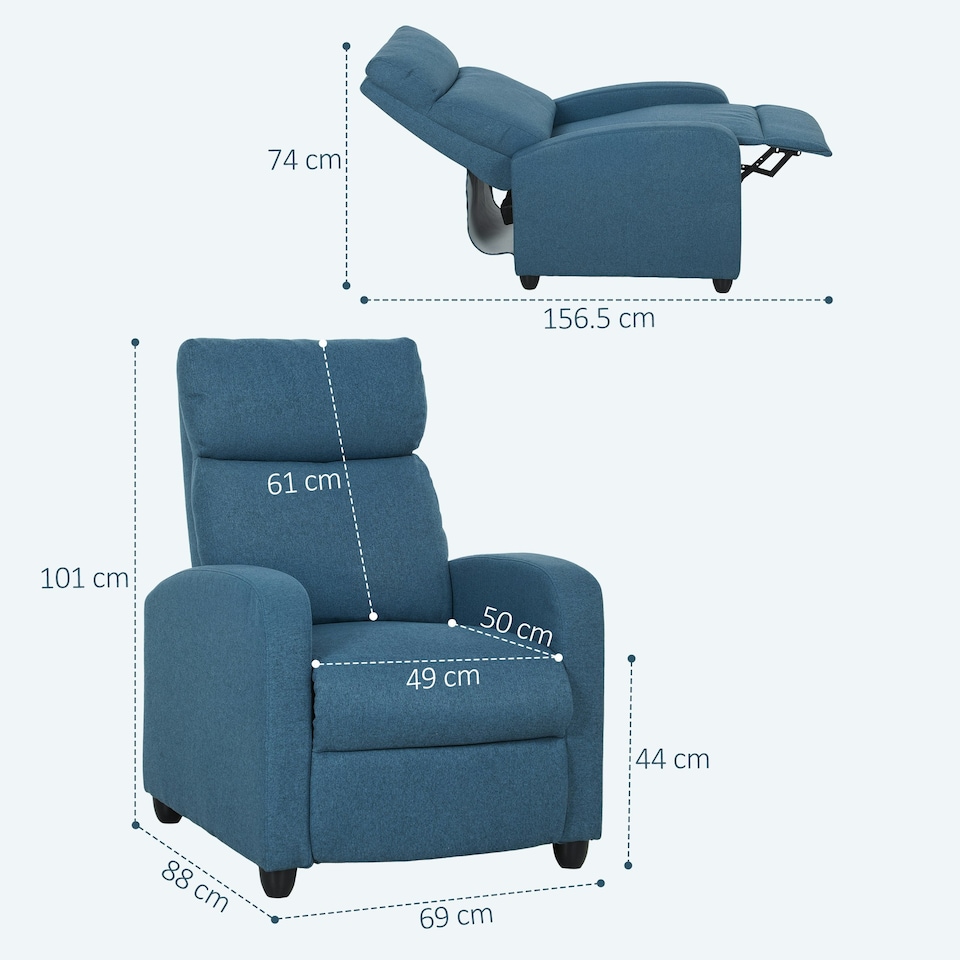 image 1 of HOMCOM Linen Fabric Reclining Chair with Padded Seat, Blue Blue