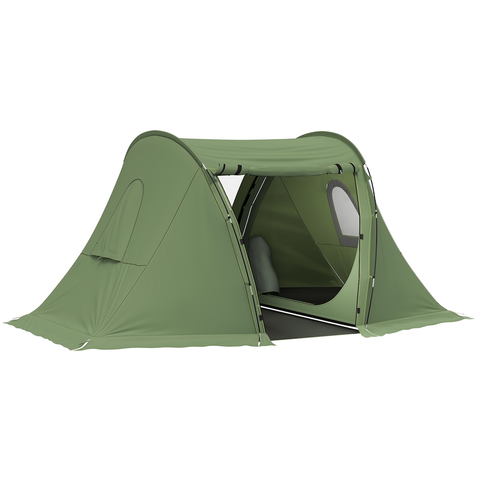 image 1 of Outsunny 3 Man Camping Tent with 2 Bedrooms, 3000mm Waterproof, Grey | Green | Green | 323L x 240W x 160H cm