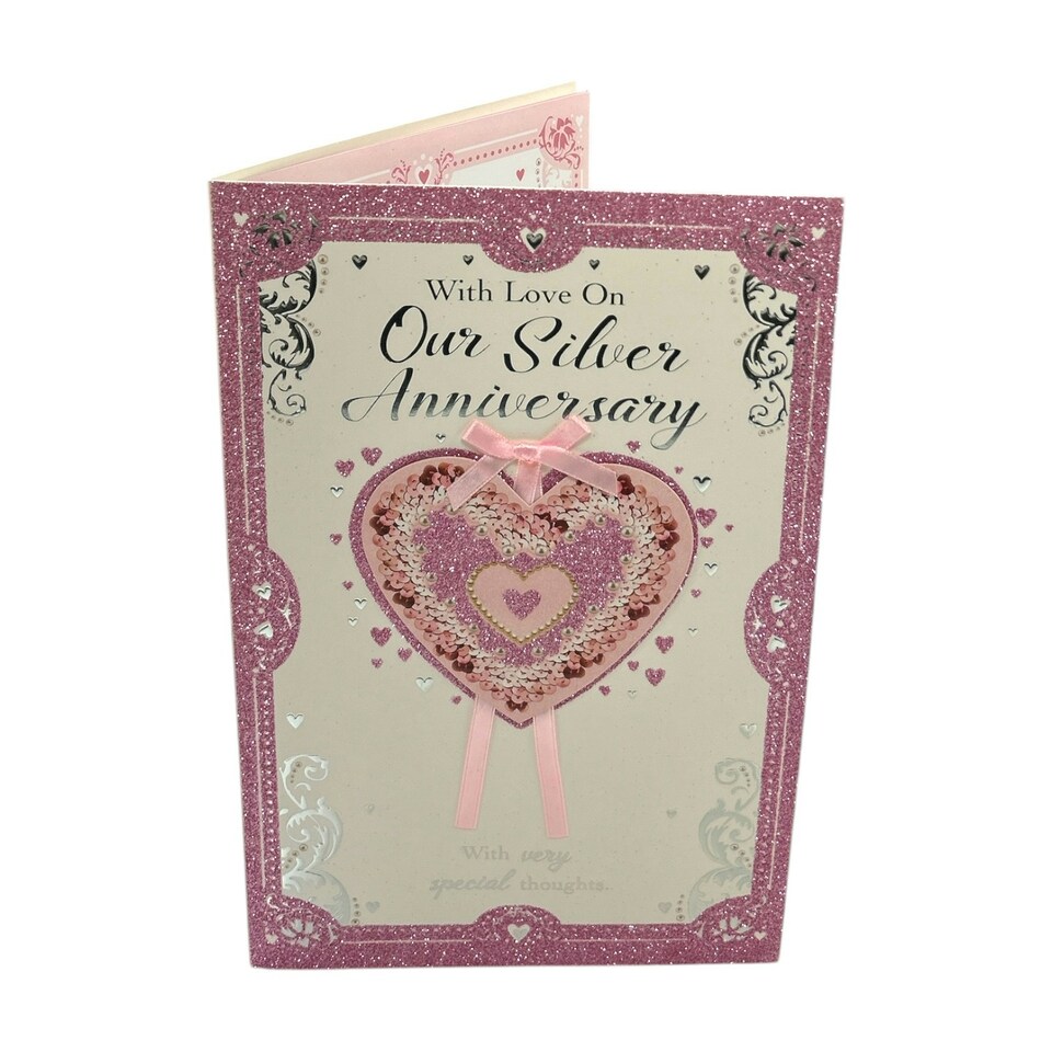 image 1 of With Love On Our Silver Anniversary Pink Heart Design Card