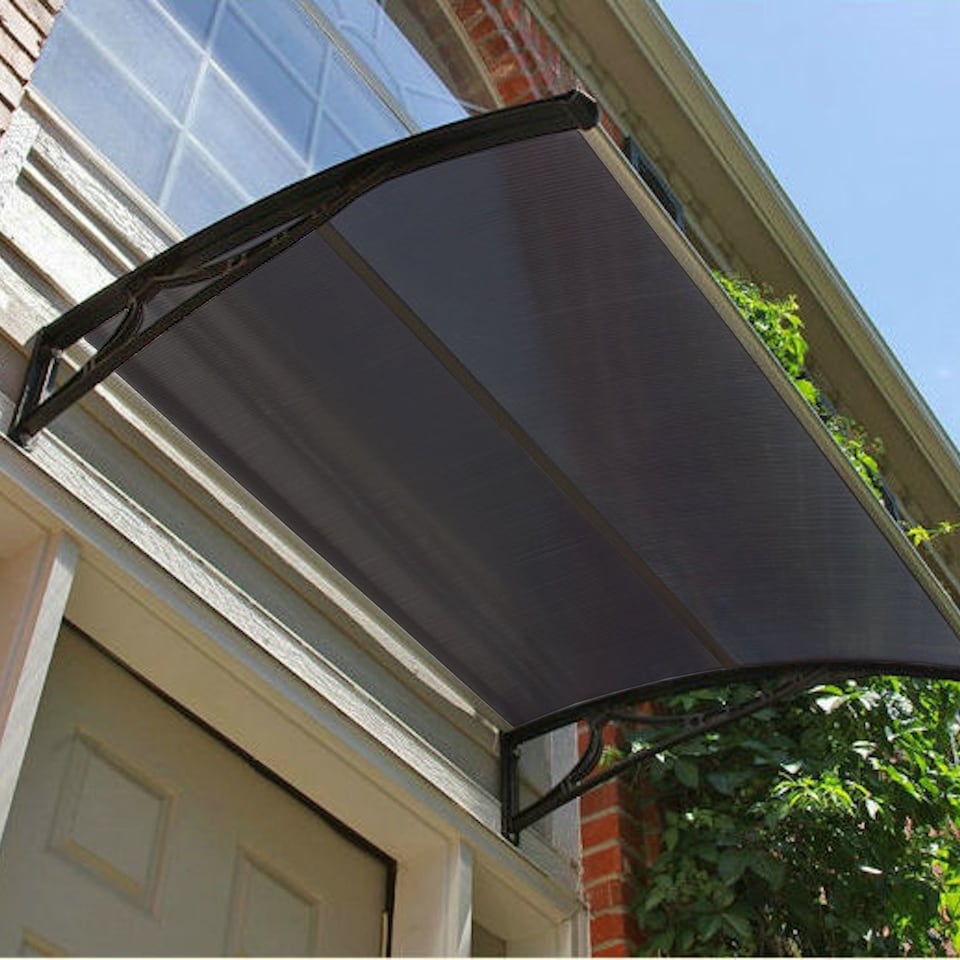image 1 of Tinted Outdoor Front Door Canopy Porch Awning Patio Rain Shelter Cover 120x80cm | Brown | 1