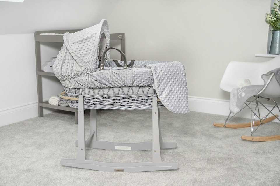image 1 of Clair de Lune Grey Dimple Grey Wicker Moses Basket With Grey Rocking Stand
