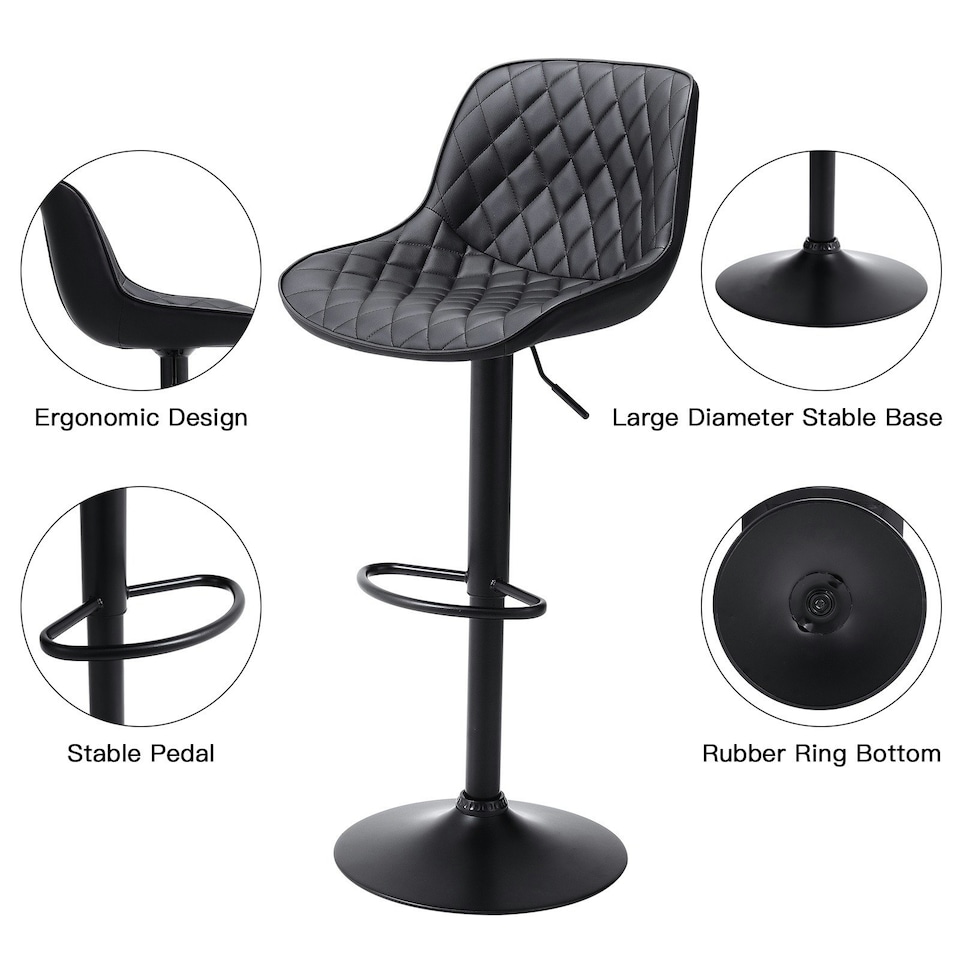 image 1 of Living and Home 2 Pcs Faux Leather Height Adjustable Bar Stool - Black