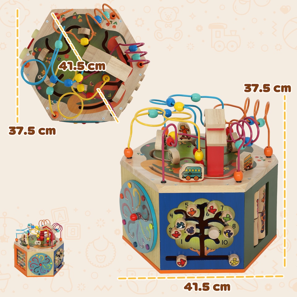image 1 of AIYAPLAY Wooden Activity Cube, 8 in 1 Baby Activity Cube Toys