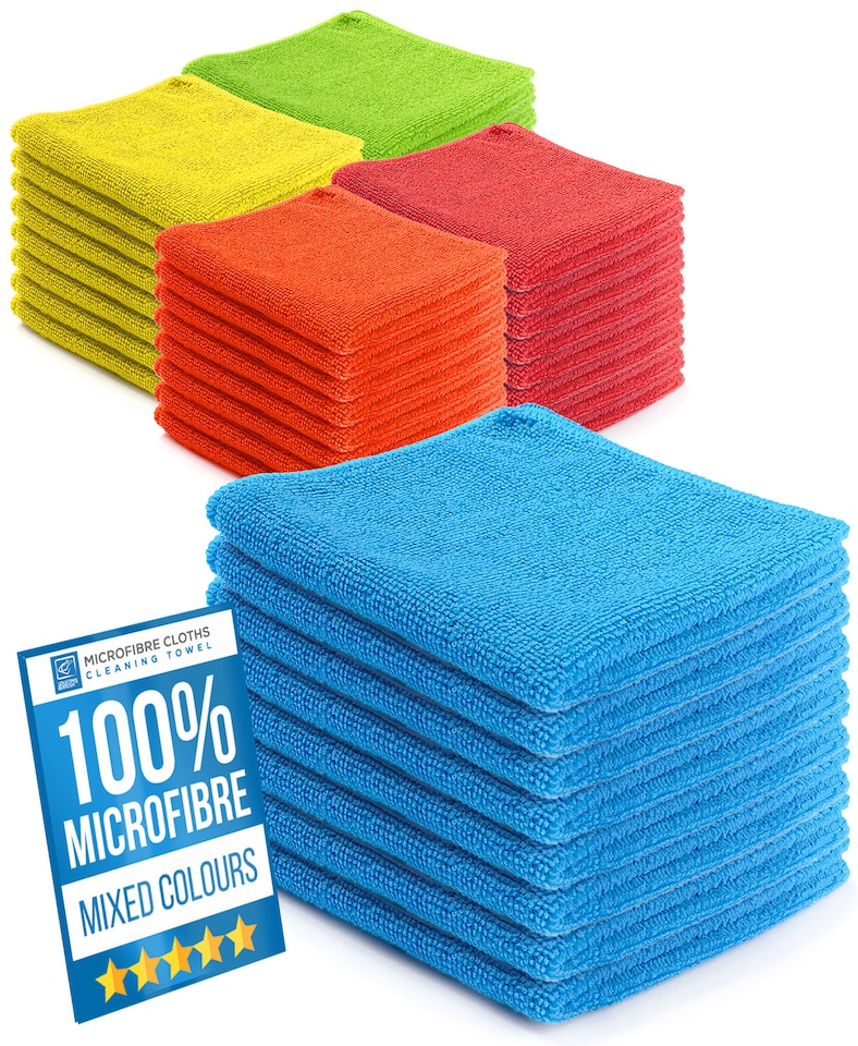 image 1 of Microfibre Cloth Cleaning Cloths Super Absorbent Mixed Colour 40cm x 40cm - Pack of 40