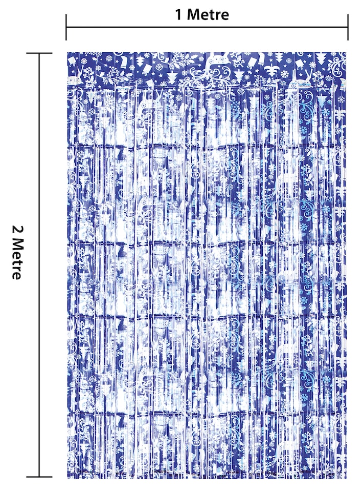 image 1 of Christmas Reindeer Tinsel Curtain 2.5Mx1M Blue