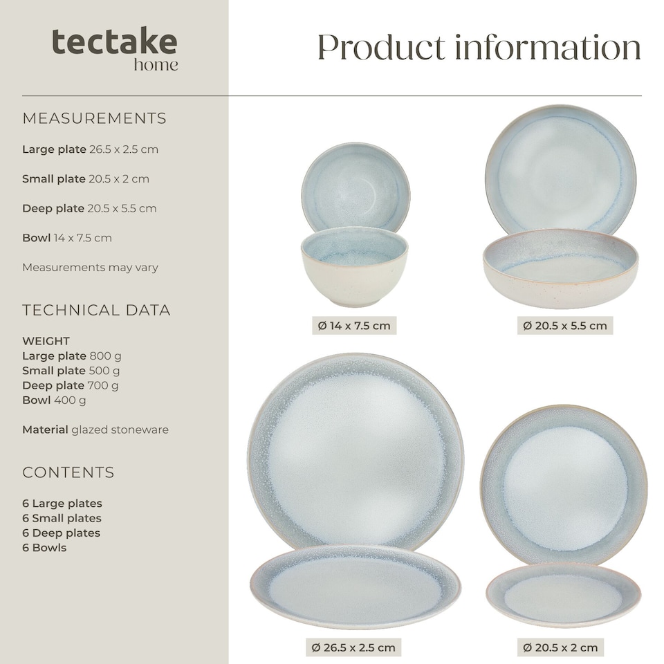 image 1 of Dinner Set Mare in Glazed Stoneware for 6 People, Microwave- and Dishwasher-Safe | Grey | grey | 1