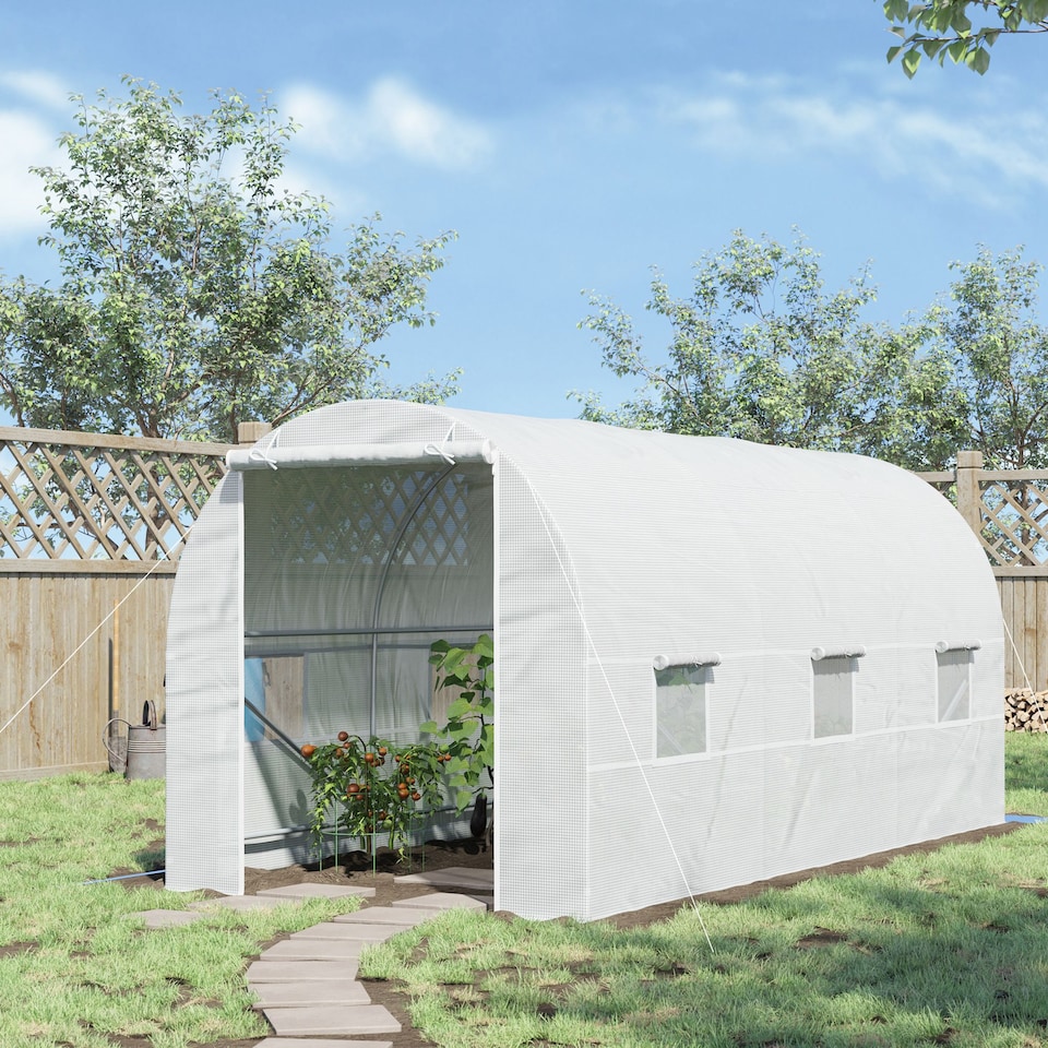 image 1 of Outsunny 4.5 x 2M Walk-in Polytunnel Greenhouse for Garden, Galvanised Steel