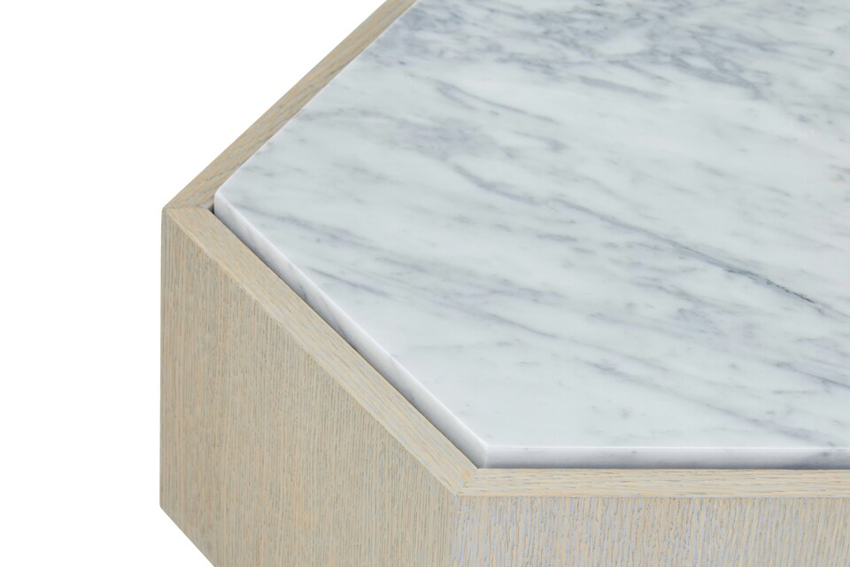 image 1 of Small White Side Table,Marble Topped Hexagonal Nesting Table,Sofa Side Table, Bedside Table With Golden Base | White