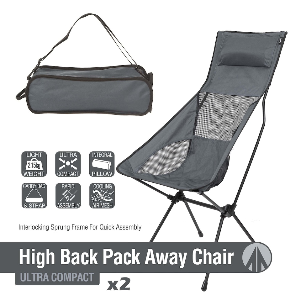 image 1 of VFM e-Store Summit High Back Folding Camping Chairs - Set of 2, Slate Grey - Includes Carry Bag