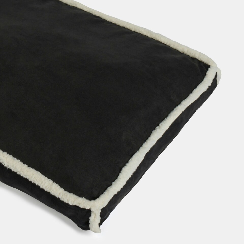 image 1 of OHS Sherpa Bind Rectangular Soft Plump Plush Cosy Pet Dog Cat Crate Cushion Bed Mat Multi | Black and Cream | L