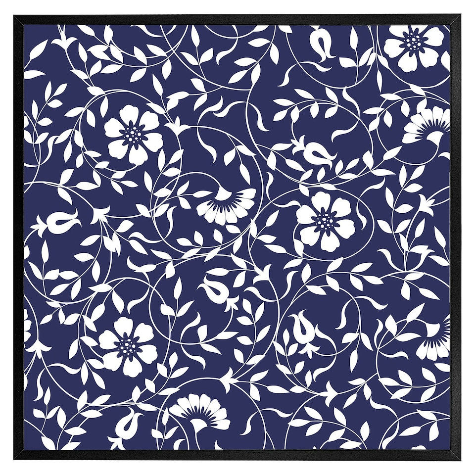 image 1 of White flowers on navy (Picture Frame) White | L