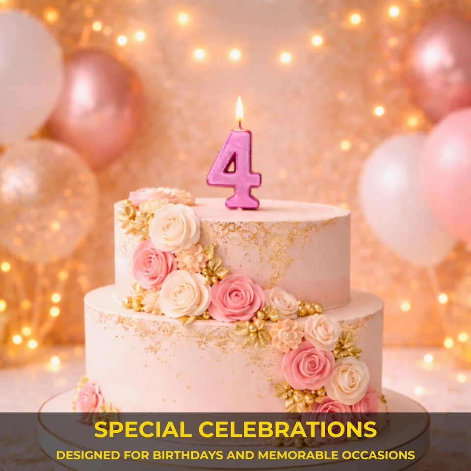 image 1 of Number Candle Pink 4 Candle Birthday Anniversary Party Cake Decorations Topper | Pink
