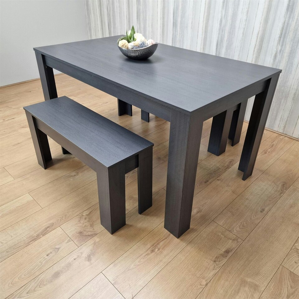 image 1 of Dining Table Set with 2 Benches Dining Room and Kitchen table set of 2 Grey