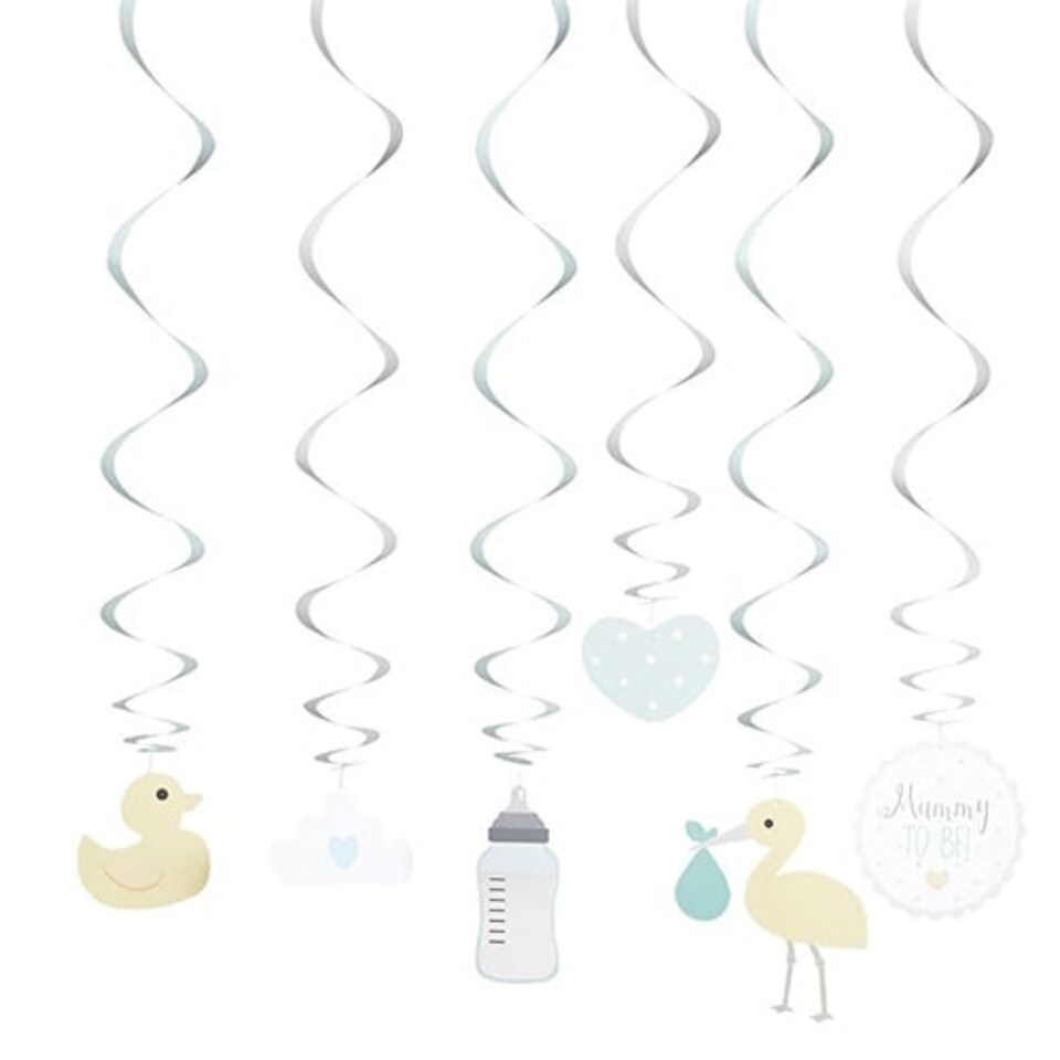 Pastel Baby Shower Hanging Swirl Decorations - Pack of 6