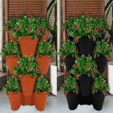 Trio Stackable Stacking Strawberry Planter Plant Flower Pot Herb Garden Patio UK Black