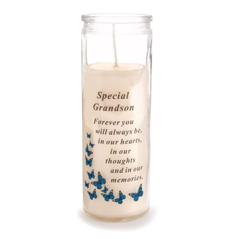 David Fischhoff Memorial Glass Candle - Special Grandson | White