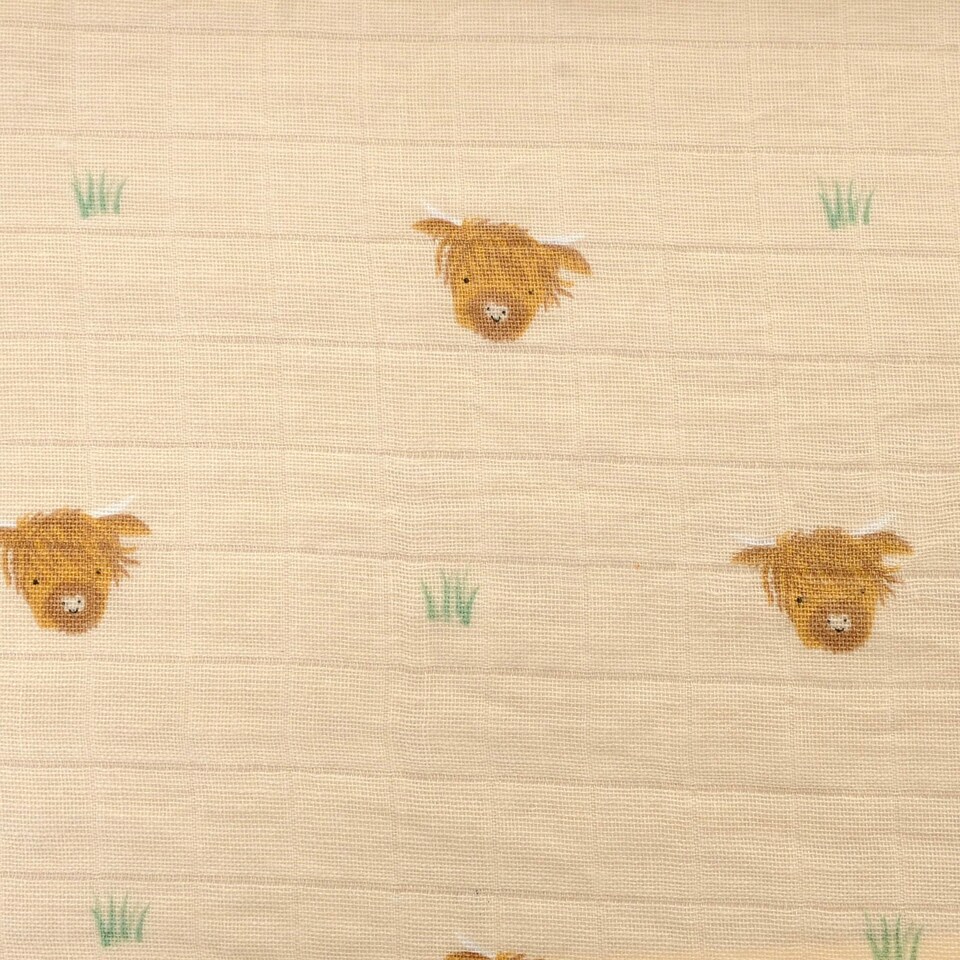 image 1 of Ziggle Cotton Muslin Square - Neutral Highland Cow