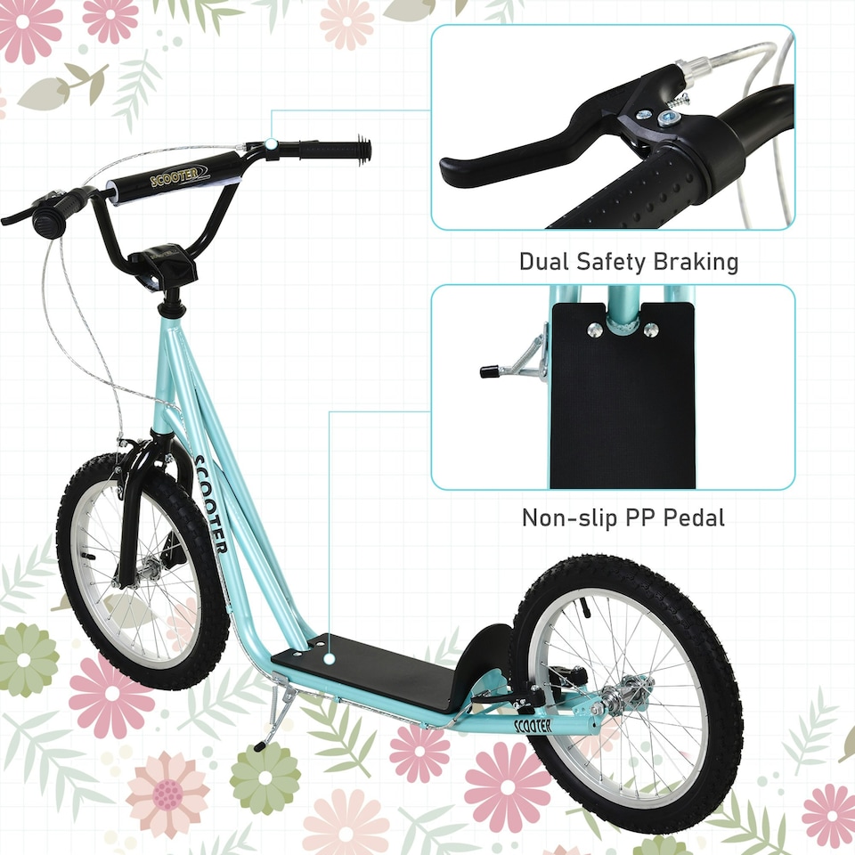 image 1 of HOMCOM 90-96cm Kids Kick Scooter w/ Adjustable Handlebar Inflatable Wheels Blue