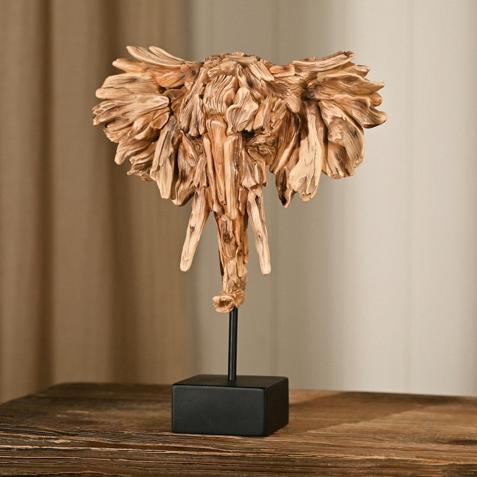 image 1 of Naturecraft Resin Driftwood Collection Elephant Head on a Stand | Brown
