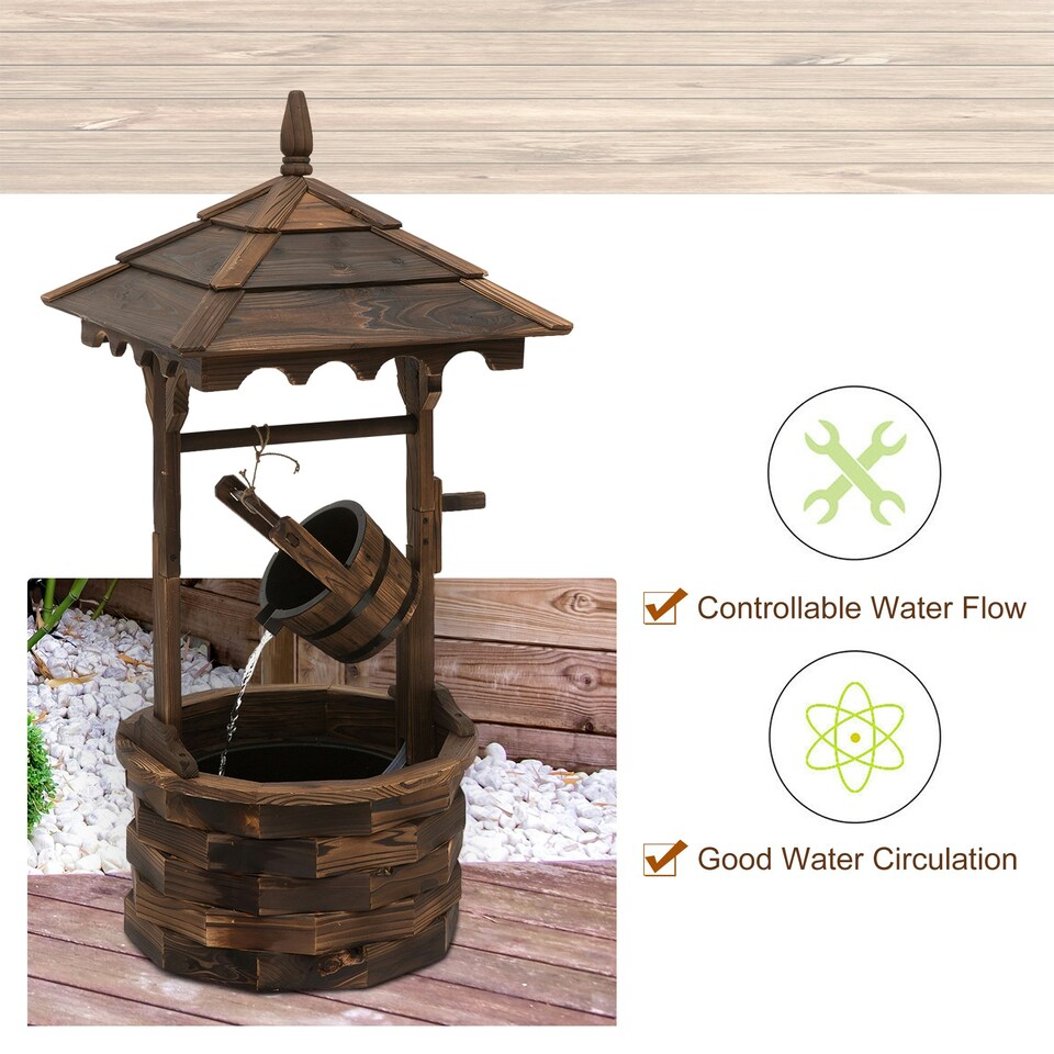 image 1 of Outsunny Wishing Well Fountain with Barrel and Pump for Garden
