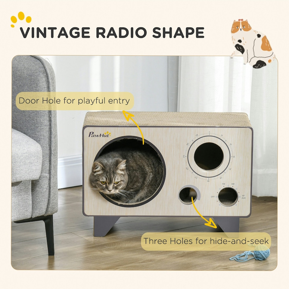 image 1 of PawHut Cat Scratcher Board Radio Shape Cardboard with Catnip, Natural Wood
