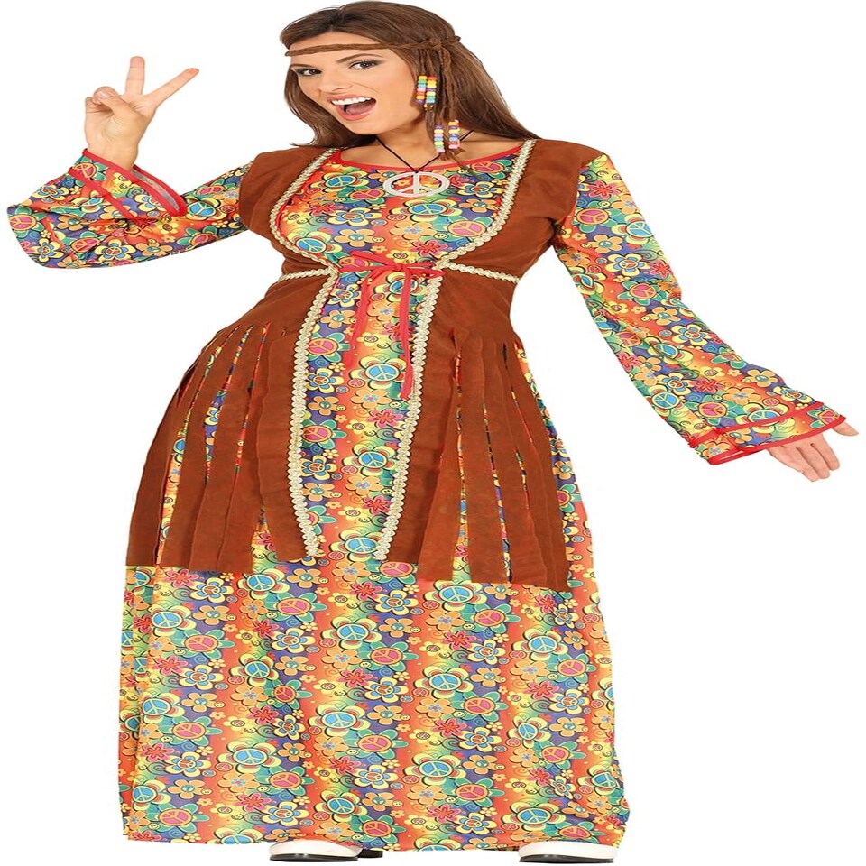 image 1 of Fancy Dress Adult Hippie Brown Dress Costume - XL