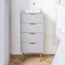 OHS 4 Drawer Modern Ribbed Office Side Bedroom Nightstand Bedside Table | Grey