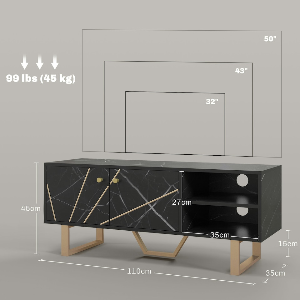 image 1 of HOMCOM TV Unit for Living Room, TV Stand, Black Marble