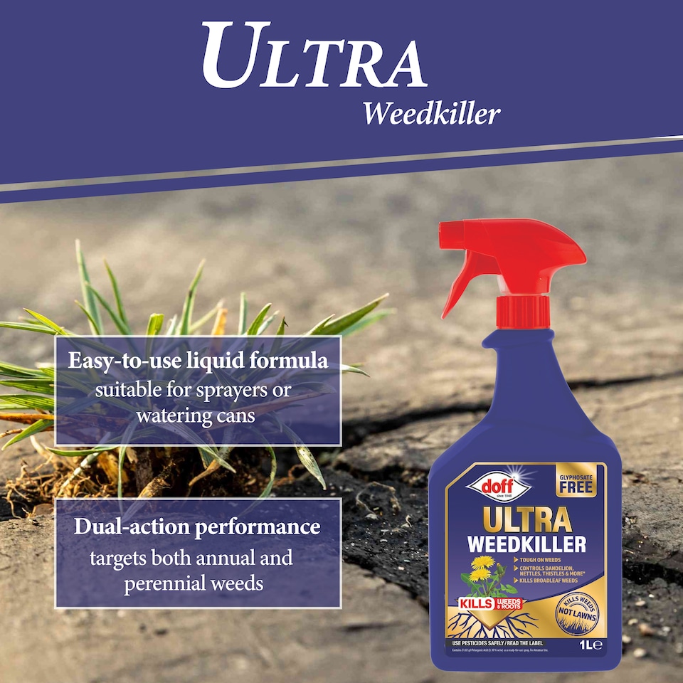 image 1 of Doff Ultra Weedkiller Glyphosate Free Systemic Weed Control for Tough Garden Weeds Path Drive Patio 1L